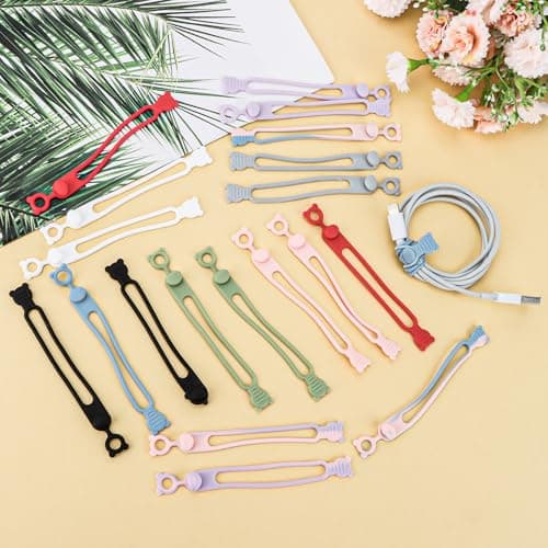 Padorul 20 Pack Silicone Cable Ties, Reusable Cord Organizer for USB Cables, Headphone Wires, Office Desk and Home Organization, Multi-Color Management Clips — view 4