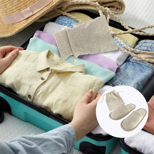 EQLEF Travel Slipper for Women and Men with Storage Bag, 1 Pair Outdoor Foldable Portable Non-Disposable Spa Slippers(Beige, UK Footwear Size System, Adult, Women, Numeric Range, Medium, 3.5, 5) — view 2