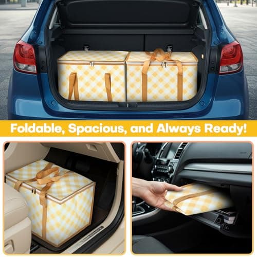 Beautyshow Cool Bag, 40L Large Insulated Bag, Reusable Grocery Shopping Bags with Classic Gingham Design, Foldable Thermal Food Delivery Bags Soft Cooler for Picnic, BBQ, Camping, Beach, Travel, Auto — view 5