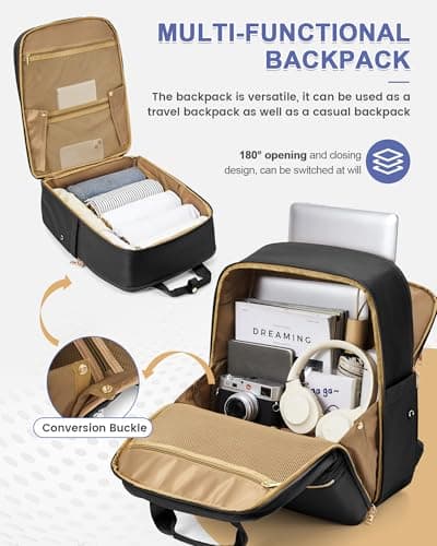 wepadre Travel Backpack for Women Men Carry on Backpack for Travel Backpack Carry on Flight Approved, Black & Gold, Standard, Vacation — view 4