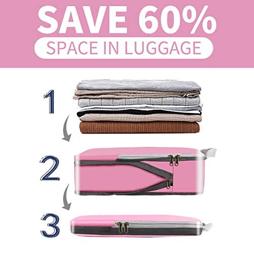 Eono Compression Packing Cubes, Luggage Organiser Set, Extensible Suitcase Organiser, Packing Organisers for Suitcases, Packing Cubes for Travel or Home Storage - Pink, 4 Set — view 5