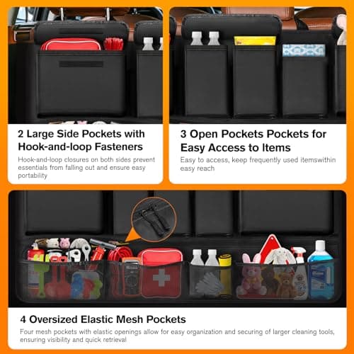 MoKo Hanging Trunk Organizer for SUV, Car Organizer with 10 Pockets Large Capacity & 3 Adjustable Straps for Easy Installation, Car Storage Universal Fit for Sedans, SUVs, MPVs, Trucks, 43.3 x 18.9in — view 6