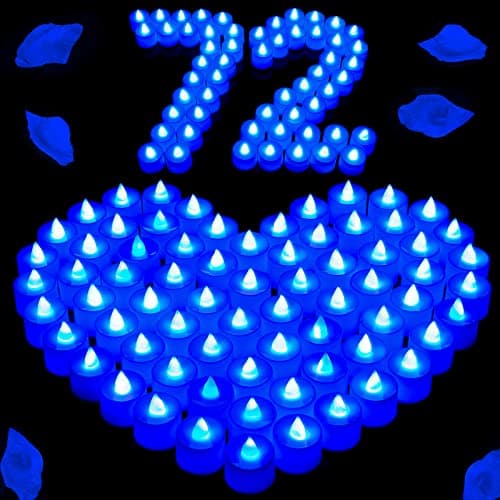 72 Pack Flameless Tea Lights Candles Blue LED Candles Wedding Flameless Flickering LED Candles Battery Operated Blue Tea Light Candle for Romantic Night Honeymoon Table Decor — view 6