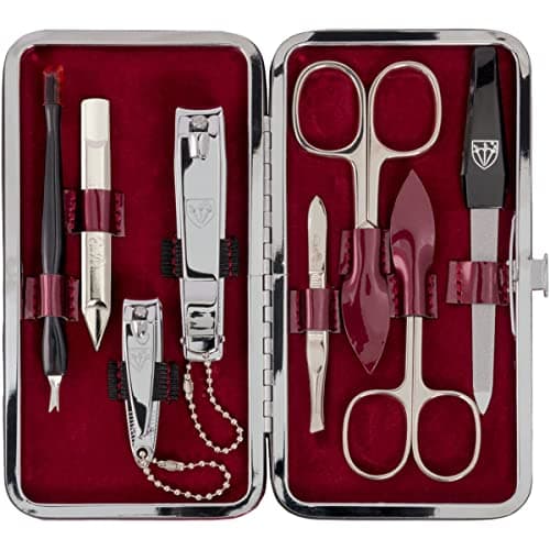 3 Swords Germany - brand quality 8 piece manicure pedicure grooming kit set for professional finger & toe nail care scissors clipper fashion leather case in gift box, Made by 3 Swords (6639)