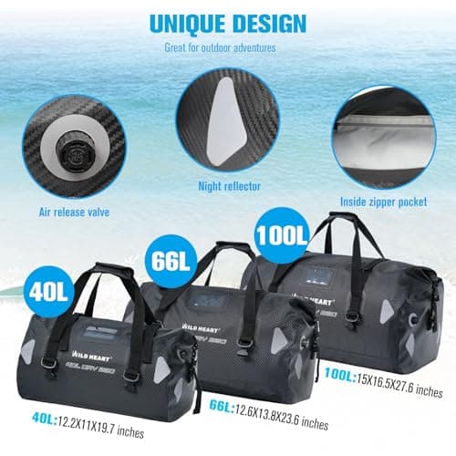 Willd Heart Waterproof Luggage Bag 40L 66L 100L with Welding Suitable for Canoeing Camping Rowing Motorcycle, Carbon Fiber Imitation, 100L, waterproof travel bag — view 4