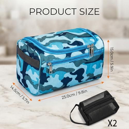 3-Piece Boys Wash Bag Set, Complete One Big Toiletry Bag Men and Two Small Wash Bags for Travel and Sports, with Handle and Zipper for School, Gym or Holidays — view 2