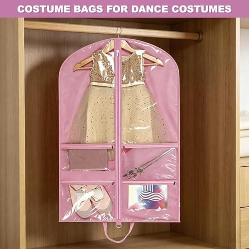 Pink Dance Costume Bag 60x100cm, Foldable Dress Bag with Zipper Pockets, Costume Garment Bags for Dancers, Travel Suit Cover for Dancers & Competitions — view 6