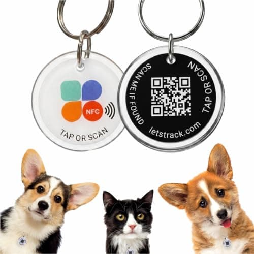 2Pcs Personalised Smart NFC & QR Code Pet Cat Dog ID Tags, SOS, Private Calling, Location Alerts, Scratch Resistant Name ID, Keychain Style Puppy Kitten Bag Tag, Online Pet Profile Identity Tracker — view 2