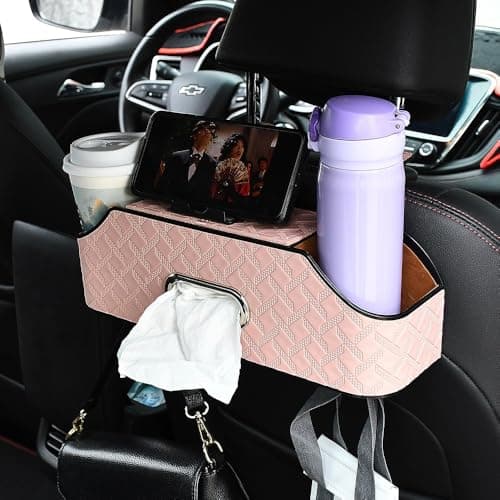 JSCARLIFE Car Headrest Backseat Organizer with Cup Drink Holder,Backseat Storage Box and Cell Phone Holders Car Headrest Rear Seat Multifunctional Storage Box for Kids, Travel, And Road Trips (Pink) — view 5