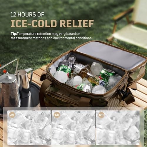 1TG Tactical Insulated Lunch Bag, Cooler Bag Thermal Food Delivery Bag Insulated Picnic Lunch Bag Foldable Cool Box for Work Travel Camping Picnic Beach, 18L-24L, Camo — view 5