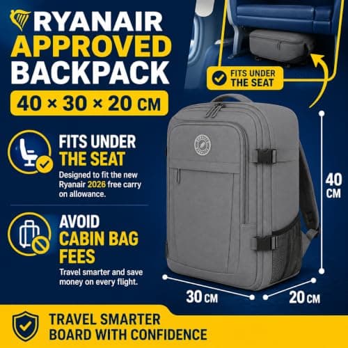 wowtravel Cabin Backpack 40x30x20 cm, Fits Ryanair Underseat Bag Size, Lightweight Hand Luggage Rucksack with Multiple Compartments, Weekender Holdall for Flights, City Breaks and Commuting — view 2