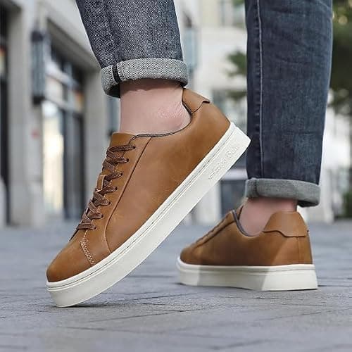 Men's Sneakers Casual Shoes Lightweight Leather White Black — view 3
