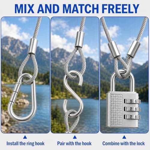5 Pcs Stainless Steel Cable with Loops, 12inch Vinyl Coated Wire Rope Long Rope Lanyard Lock Stainless Chains for Outdoor Gates, Stage Lighting, Luggage Lock Wire Rope, 2 mm Thickness — view 3