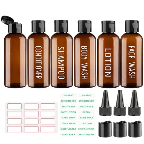 Decorniqu Travel Bottles for Toiletries 6 Pack 100ml Leakproof Pre-labeled Travel Size Containers TSA Approved Shampoo and Conditioner Bottles Plastic Squeeze Bottles with Flip Cap Travel Essentials