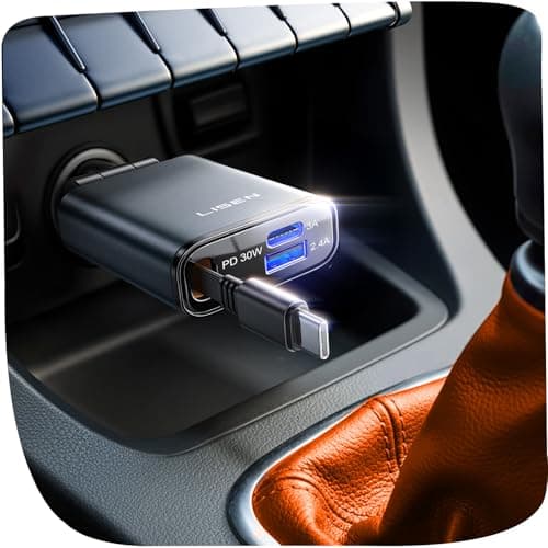 LISEN Compact 3 in 1 Retractable Car Phone Charger USB C Fast Charge 57W