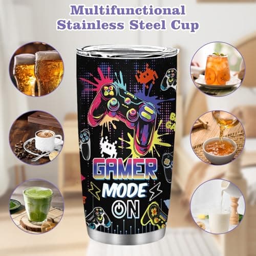 Boys Gamer Travel Mug 20oz, Insulated Stainless Steel Cup with Straw & Lid — view 3