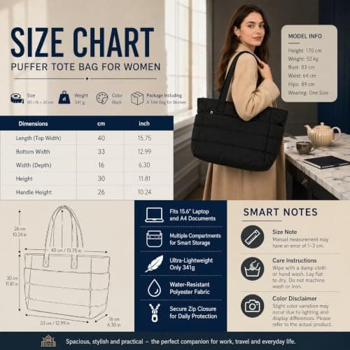 DINSAGE Tote Bags for Women Puffer Work Tote Bag with Compartments Lightweight Laptop Bag with Zip Large Ladies Hand Bags Womens Shoulder Teacher Nurse College Handbag for Work School Uni Travel — view 6