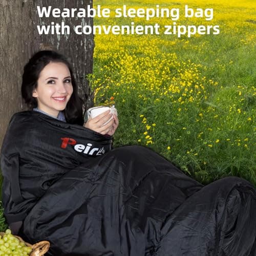 Peirhw XL Sleeping Bags for Adults - Extra Wide Rectangular 3 Season Sleeping Bag with Pillow and Carrying Bag, 300gsm Cotton Waterproof Camping Sleeping Bag for Indoor Outoor Use — view 5