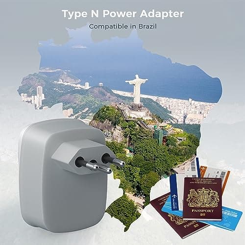 TESSAN UK to Brazil Plug Adapter, Type N Travel Adaptor with USB C — view 2