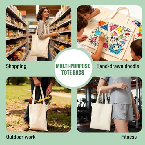 MegaBlues Canvas Tote Bag, 12 Pack 12oz Thick Medium Reusable Grocery Shopping Cloth Bags, 13"x15" Blank Tote Bags for Painting — view 6