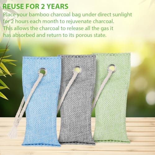 HOTUT Bamboo Charcoal Air Purifying Bags,6×75g Natural Activated Charcoal Bags,Removes Odors and Moisture,Activated Car Air Freshener,Bags Odor Eliminator for Home,Car,Pets,Bathroom — view 4