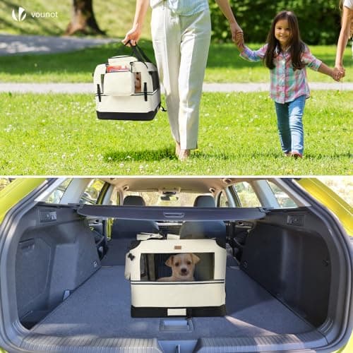 VOUNOT Pet Carrier Bag Portable Foldable Dog Cat Travel Carrier Bag, 3 Entry Doors, Breathable Mesh and Padded Handles, S Beige — view 3