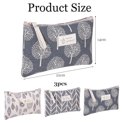 Canvas Cosmetic Bag, 3 Pcs Small Makeup Bag, Printed Makeup Bag with Zipper — view 2