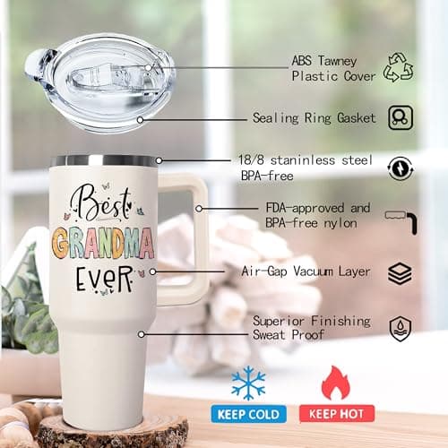 wmvhdiw 30 oz Tumbler with Handle & Straw, Vacuum Insulated Stainless Steel Water Bottle, Best Grandma Ever Floral Travel Mug, Mothers Day Gifts from Daughter Son Kids, Birthday Gifts for Grandma — view 2