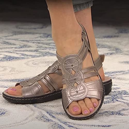 RLEHJN Orthopedic Sandals Women Comfortable Open Toe Walking Sandals Breathable Easy Fasten Wedge Sports Roman Sandal Faux Leather Slingback Summer Outdoor Beach Shoes for Hiking Trekking Size 3-7.5 — view 2
