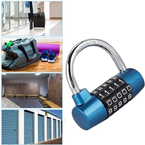 5 Digit Padlock, Zinc Alloy Code Lock U-Shaped Door Combination Lock for Gym, School & Employee Locker (Blue) — view 4