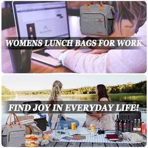 TuErCao Lunch Bag Women Insulated Lunch Box for Work Leakproof Soft Cooler for Picnic Travel Road Trips, Loncheras para Mujer Adult, Stripes — view 6