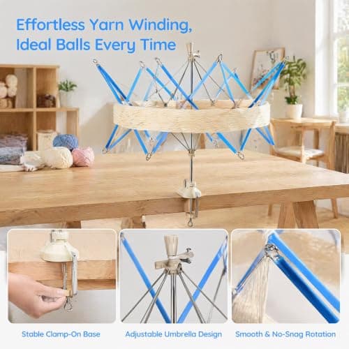 VETOLAKA 440 x 64 x 52 mm Wool Reel Umbrella Shape, Blue Compact Yarn Winder Reel, Prevents Tangling and Keeps Tidy, Low Noise Stainless Steel, for Knitting Enthusiasts Finishing Wool, Yarn — view 5