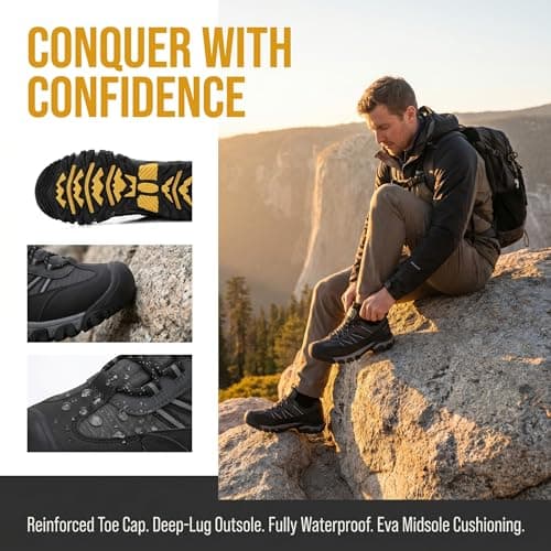 Men's Waterproof Hiking Shoes Low Top Trekking Shoes Anti Slip Breathable Outdoor Trails Camping Walking Grey 9 UK — view 5