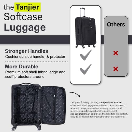 Aerostar Carry-on 20" Lightweight Soft Expandable Suitcase, Hand Luggage 4 Wheels & Combination Lock, 55x35x20cm | Accepted All Airlines easyjet, RyanAir, British Airways (Black, 32 litres) — view 6