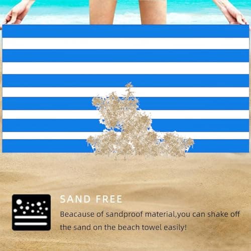 Large Quick Dry Microfibre Beach Bath Towel for Adult,Double Sides Blue White Striped Sand Free Beach Towel with Bag,Lightweight Gym Yoga Sports Towel,Compact Travel Summer Beach Towel for Women Men — view 4