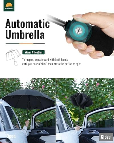 Chakipee Umbrella Windproof Strong Travel Compact Automatic Large Black Folding Umbrellas for Wind and Rain Resistant - Portable 210T Fabric - 10 Ribs Durable For Mens Women Umbrella — view 6