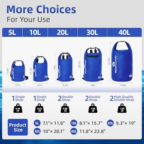 ROCK CLOUD Dry Bag Waterproof 10L Dry Sack for Kayaking Rafting Boating Beach Surfing Swimming Canoe Camping Hiking Fishing Ski — view 3