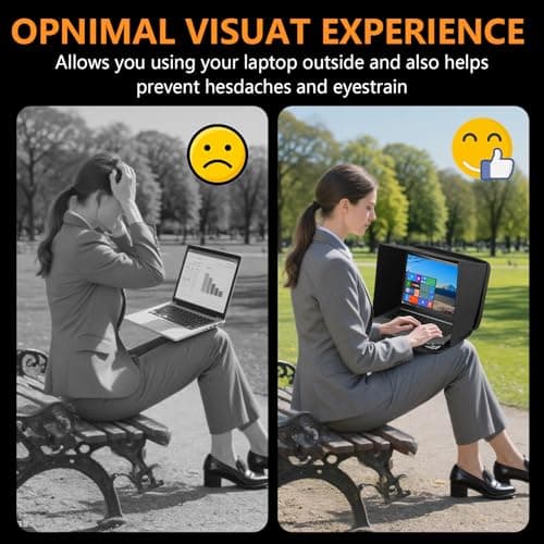 HoYiXi Universal Foldable Laptop Sun Shade & Privacy Shield - Fits 15-16 inch Laptop - Blocks Sunlight, Protects Privacy, Working Outdoor Travel,Anti - Glare,Laptop Sleeve Bag,(Have Patent)-Black — view 2