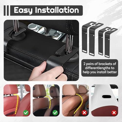 Car Seat Back Organizer with Cup Holder and Tissue Box, Plastic Multifunctional Storage Box for Car Travel Accessories, Cup Holders, Tissue Box and Hooks (Brown) — view 5