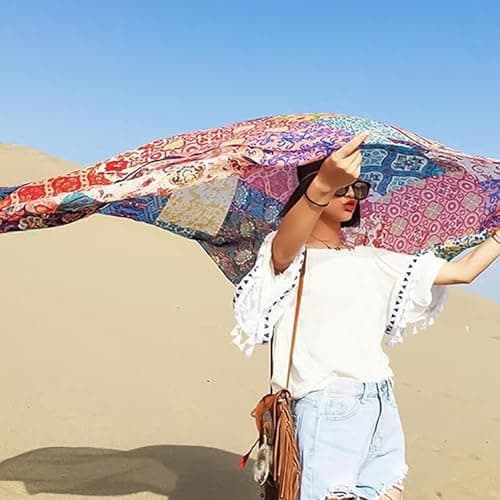 Boho Print Scarf - Soft Cotton Lightweight Wrap Retro Bohemian Style Fashion Accessory | Stylish Scarp With Comfortable Fabric For Autumn Winter Looks, Beach Travel, Summer — view 3