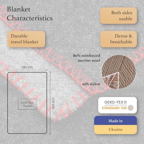 Merino Wool Outdoor Blanket, Camping & Travel Reversible Throw, 51 x 67 in — view 2