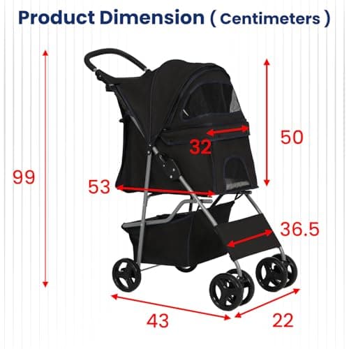 BestPet 4-Wheel Pet Stroller Dog and Cat Stroller Breathable Mesh Lightweight Travel Carrier Waterproof & Foldable Design Storage Basket for Daily Walks & Outdoor Use，Black — view 2