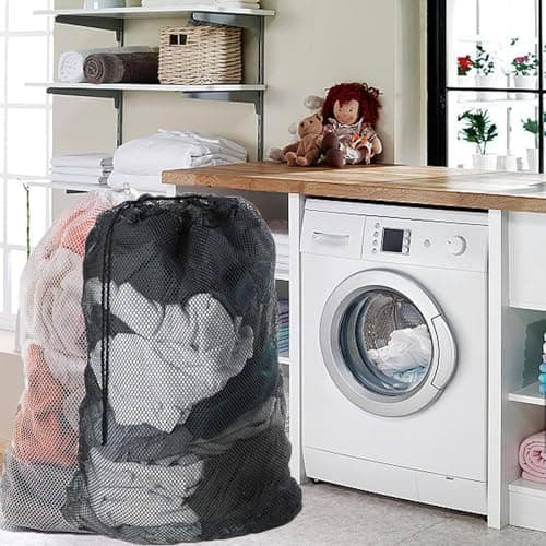 LMOGWL 2-Piece Large Laundry Mesh Bag, 60 x 90 cm Washing Machine Laundry Bag, Oversized Travel Reusable Wash Bag with Lockable Drawstring, Suitable for Laundry Trousers, Shirts, (White/Black) — view 5