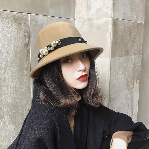 Foldable Hat Women's Korean Version of British Retro Wool Sunscreen Fishing Hat European and American Dome Cylinder Bathing Cap Women, khaki, One Size — view 3