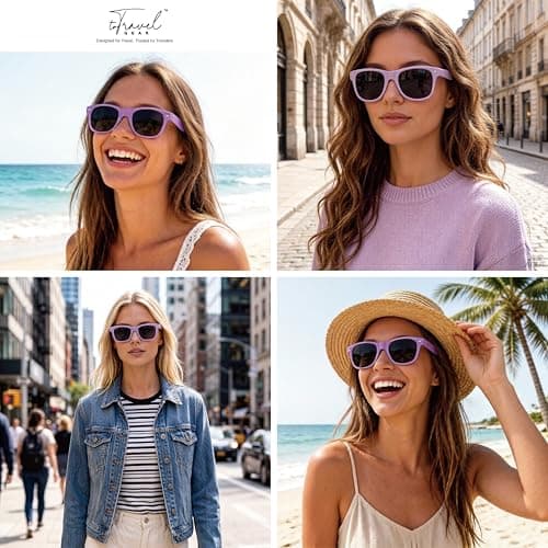 toTravelGear Polarized Sunglasses for Women Men Trendy Rectangle Sun Glasses for Driving Travelling Hiking UV Protection(Lavender) — view 6