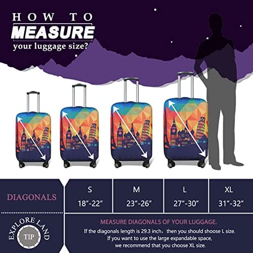 Explore Land Travel Luggage Cover Suitcase Protector Fits 18-32 Inch Luggage Modern City, M (23-26 inch Luggage) — view 5