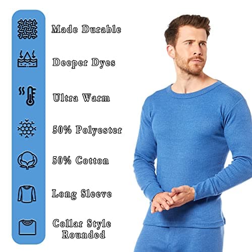 Heatwave® Pack of 2 Men's Thermal Long Sleeve Top, Warm Underwear Baselayer, S M L XL XXL Thermals, Large Blue — view 2