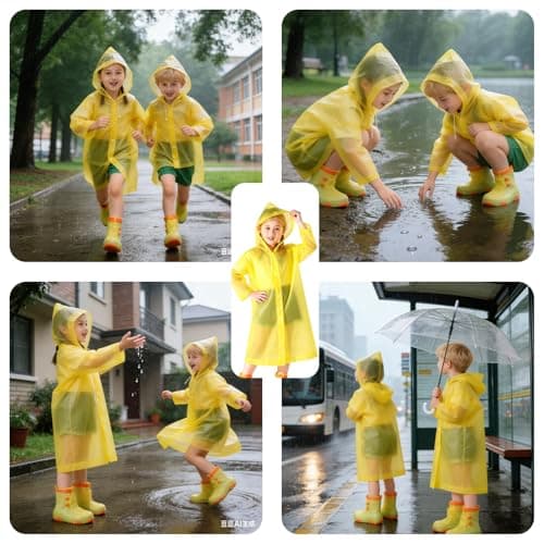 AropaeenGlowry 2pcs Kids Waterproof Rain Poncho with Hood & Sleeves - Reusable EVA Raincoat for Boys Girls, Camping & Travel, Yellow — view 6