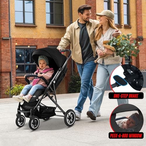 FK Sports Baby Pushchair Stroller Pram from Birth to 3 Years Lightweight Foldable Travel Buggy with 5-Point Harness, Adjustable Seat and Oversized Basket with Cup Holder Smooth Swivel Wheels (Black) — view 3