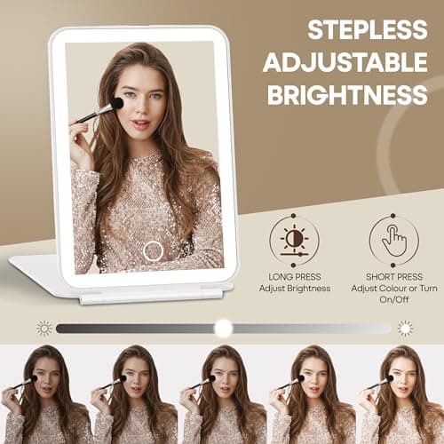Sorbay Rechargeable Travel Mirror With Light Up Camping Portable Mirror With Lights Touch Make Up Compact Mirrors LED Folding Makeup Mirrors with 3 Color Lighting & Adjustable Brightness (UK BRAND) — view 3